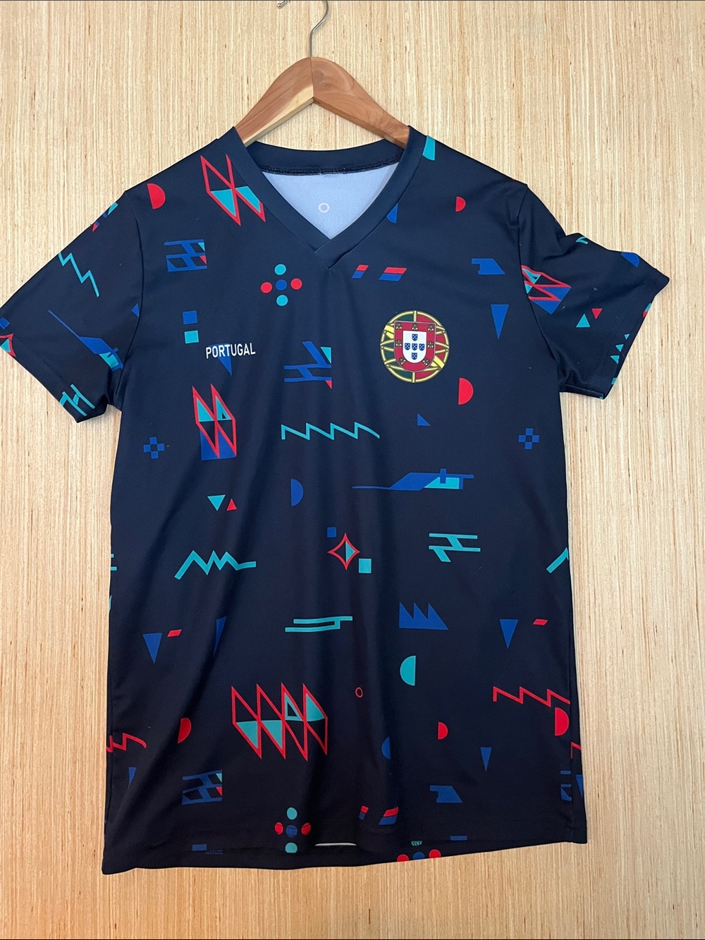 Portugal Graphic V-Neck Men's Jersey - Black with Teal & Red Accents